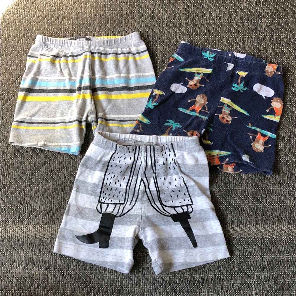 Carter's Boys' 3-Pack Shorts in Gray, Navy, Yellow and Teal Accents